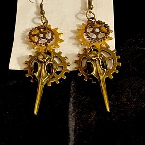 Steampunk faux bird skull earrings